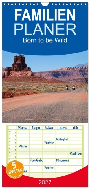 Familienplaner 2027 - Born to be Wild - Mit der Harley durch den Südwesten der USA mit 5 Spalten (Wandkalender, 21 x 45 cm) CALVENDO - Mike Kärcher
