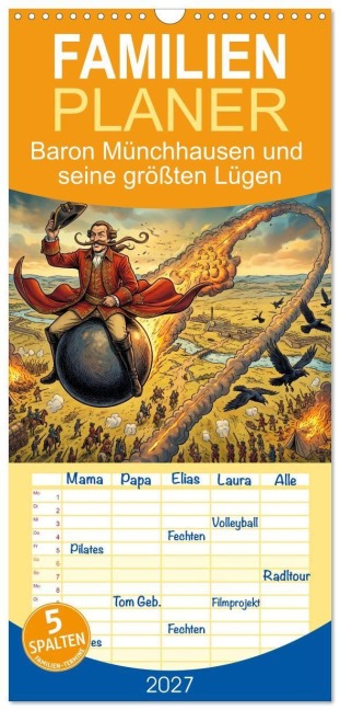 Familienplaner 2027 - Baron Münchhausen und seine größten Lügen mit 5 Spalten (Wandkalender, 21 x 45 cm) CALVENDO - Pixs:Sell