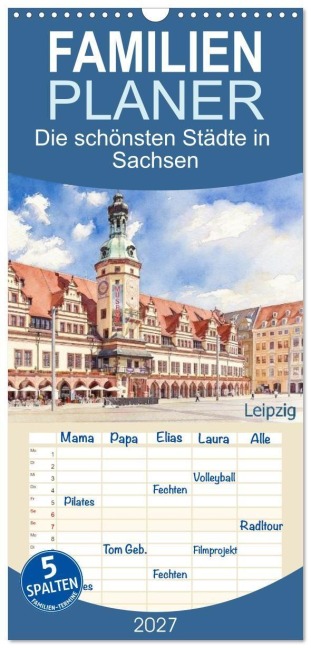 Familienplaner 2027 - Die schönsten Städte in Sachsen mit 5 Spalten (Wandkalender, 21 x 45 cm) CALVENDO - Claudia Kleemann