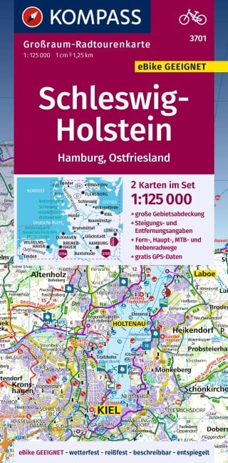 KOMPASS Großraum-Radtourenkarte 3701 Schleswig-Holstein, Hamburg, Ostfriesland 1:125.000 - 