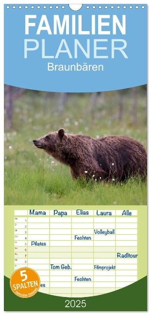 Familienplaner 2025 - Braunbären - pelzige Riesen in Finnlands Wäldern mit 5 Spalten (Wandkalender, 21 x 45 cm) CALVENDO - ©. Sandra Eigenheer