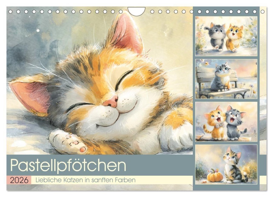 Pastellpfötchen. Liebliche Katzen in sanften Farben (Wandkalender 2026 DIN A4 quer), CALVENDO Monatskalender - Rose Hurley