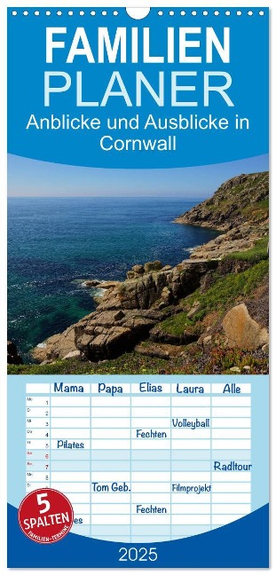 Familienplaner 2025 - Anblicke und Ausblicke in Cornwall mit 5 Spalten (Wandkalender, 21 x 45 cm) CALVENDO - Ulrike Schäfer