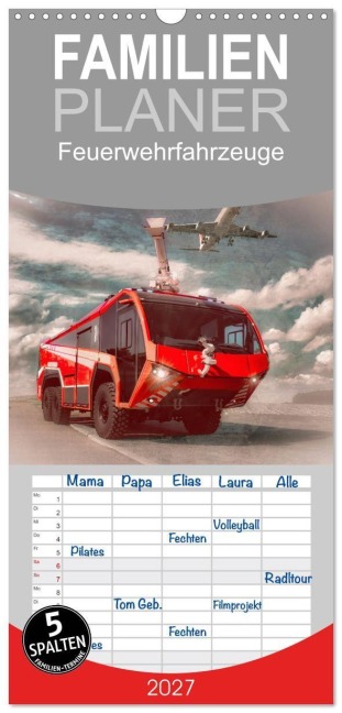 Familienplaner 2027 - Feuerwehrfahrzeuge mit 5 Spalten (Wandkalender, 21 x 45 cm) CALVENDO - Mh CONNECT 112 Marcus Heinz