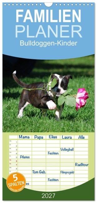 Familienplaner 2027 - Bulldoggen-Kinder mit 5 Spalten (Wandkalender, 21 x 45 cm) CALVENDO - Elisabeth Stanzer