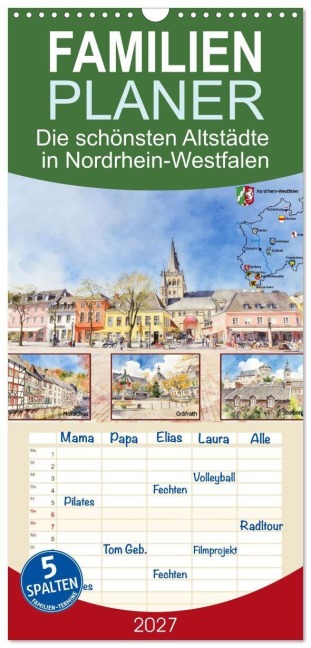 Familienplaner 2027 - Die schönsten Altstädte in Nordrhein-Westfalen mit 5 Spalten (Wandkalender, 21 x 45 cm) CALVENDO - Claudia Kleemann