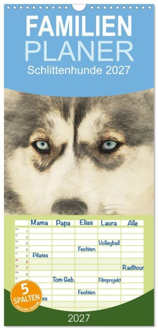 Familienplaner 2027 - Schlittenhunde 2027 mit 5 Spalten (Wandkalender, 21 x 45 cm) CALVENDO - Andrea Redecker