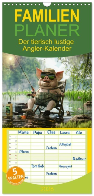Familienplaner 2026 - Der tierisch lustige Angler-Kalender mit 5 Spalten (Wandkalender, 21 x 45 cm) CALVENDO - Peter Rübsamen