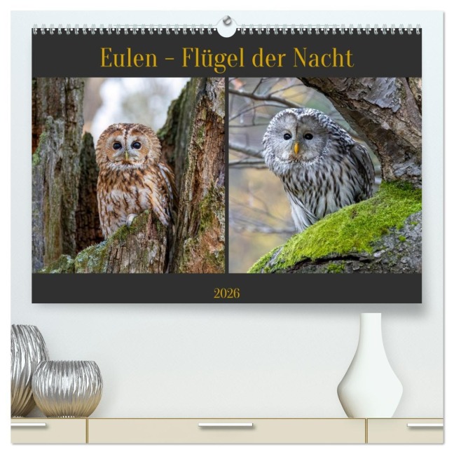Eulen - Flügel der Nacht (hochwertiger Premium Wandkalender 2026 DIN A2 quer), Kunstdruck in Hochglanz - Teresa Bauer