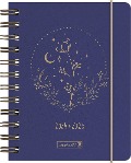 Schülerkalender 2024/2025 "Moon Flower", 1 Seite = 1 Tag, A6, 352 Seiten, blau - 