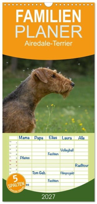 Familienplaner 2027 - Airedale-Terrier, was sonst! mit 5 Spalten (Wandkalender, 21 x 45 cm) CALVENDO - Michael Janz