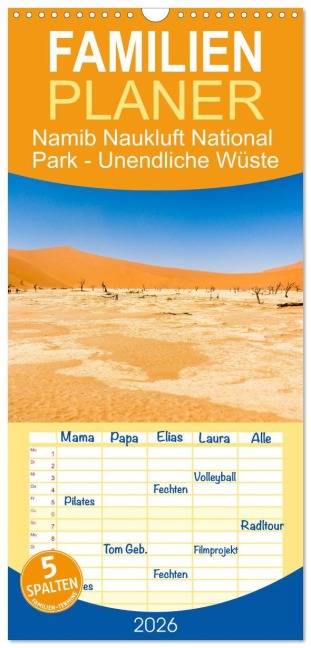 Familienplaner 2026 - Namib Naukluft National Park - Unendliche Wüste mit 5 Spalten (Wandkalender, 21 x 45 cm) CALVENDO - 