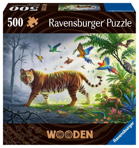 Ravensburger Puzzle 17514 - Tiger im Dschungel - 500 Teile Holzpuzzle mit stabilen, individuellen Puzzleteilen und kleinen Holzfiguren (Whimsies), für Kinder und Erwachsene ab 14 Jahren - 