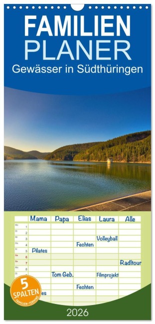 Familienplaner 2026 - Gewässer in Südthüringen mit 5 Spalten (Wandkalender, 21 x 45 cm) CALVENDO - Torsten Irmer