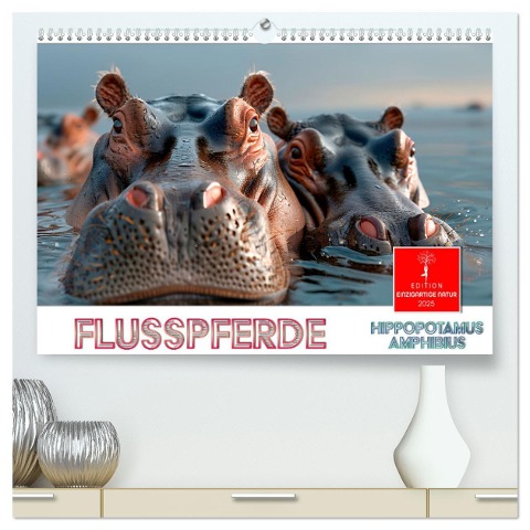 Flusspferde - Hippopotamus amphibius (hochwertiger Premium Wandkalender 2025 DIN A2 quer), Kunstdruck in Hochglanz - Peter Roder