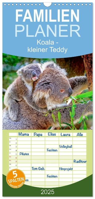 Familienplaner 2025 - Koala - kleiner Teddy mit 5 Spalten (Wandkalender, 21 x 45 cm) CALVENDO - Peter Roder