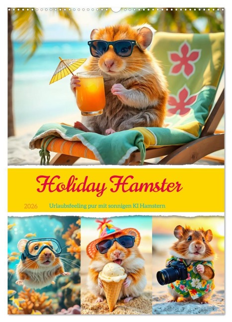 Holiday Hamster - Urlaubsfeeling pur mit sonnigen KI Hamstern (Wandkalender 2026 DIN A2 hoch), CALVENDO Monatskalender - Fred Schimak