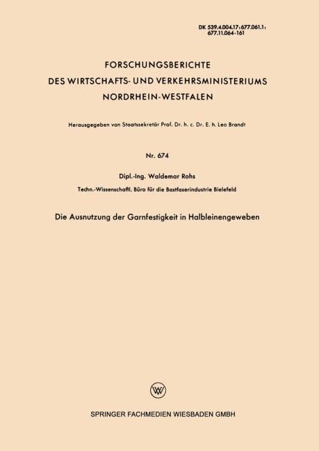 Die Ausnutzung der Garnfestigkeit in Halbleinengeweben - Waldemar Rohs
