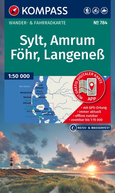 KOMPASS Wanderkarte 784 Sylt, Amrum, Föhr, Langeneß 1:35.000 - 