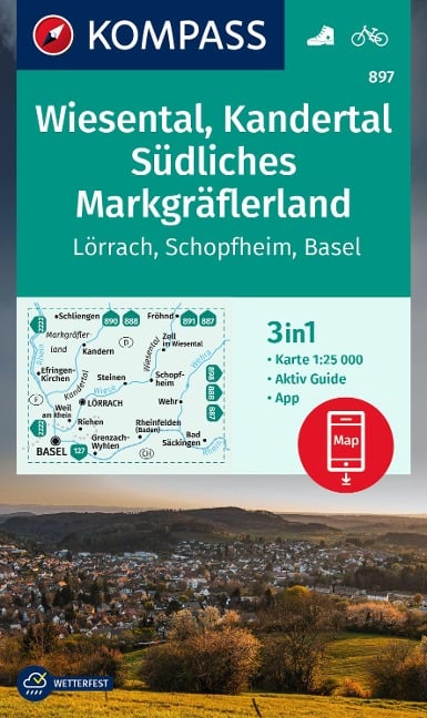 KOMPASS Wanderkarte 897 Wiesental, Kandertal, Südliches Markgräflerland, Lörrach, Schopfheim, Basel 1:25.000 - 