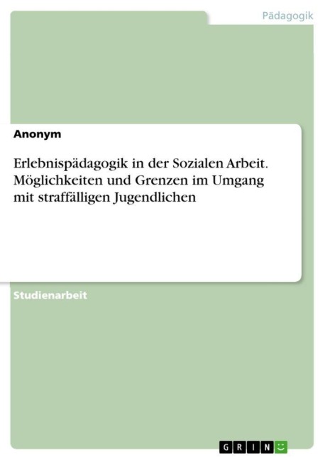 Erlebnispädagogik in der Sozialen Arbeit. Möglichkeiten und Grenzen im Umgang mit straffälligen Jugendlichen - Anonymous