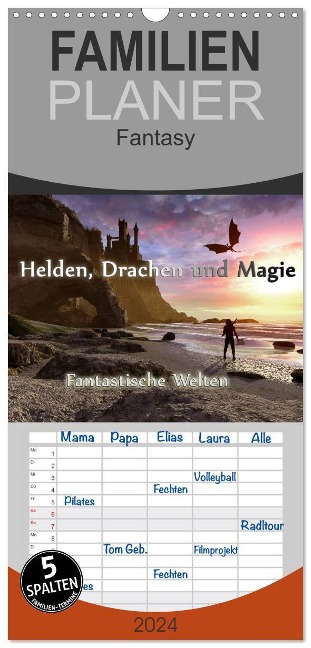 Familienplaner 2025 - Helden, Drachen und Magie mit 5 Spalten (Wandkalender, 21 x 45 cm) CALVENDO - Karsten Schröder