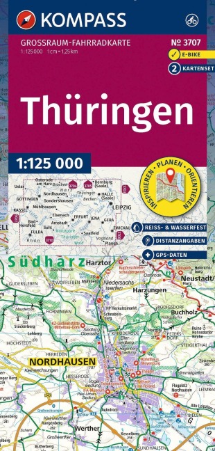 KOMPASS Großraum Fahrradkarte 3707 Thüringen 1:125.000 - 
