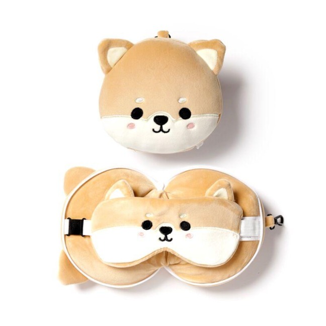 Relaxeazzz Plüsch Shiba Inu Hund Reisekissen & Schlafmaske - 