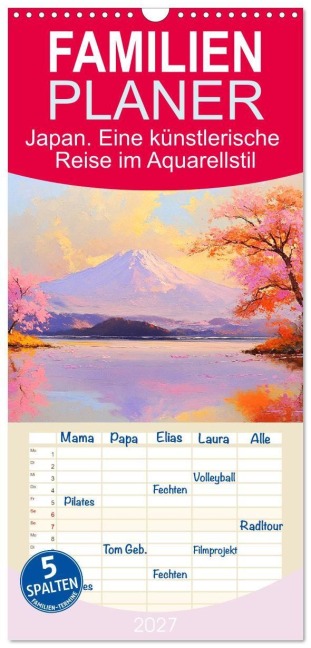 Familienplaner 2027 - Japan. Eine künstlerische Reise im Aquarellstil mit 5 Spalten (Wandkalender, 21 x 45 cm) CALVENDO - Rose Hurley