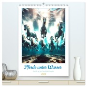 Cover-Bild zum Titel 'Pferde unter Wasser - Saddle up, die Tauchfahrt beginnt (hochwertiger Premium Wandkalender 2026 DIN A2 hoch), Kunstdruck in Hochglanz' von 'Marco Warstat'