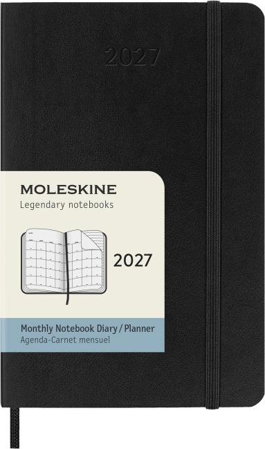Moleskine 12 Monate Monatsnotizkalender 2027, P/A6, 1 Mo = 2 Seiten, Linierte Seiten Weicher Einband, Schwarz - 