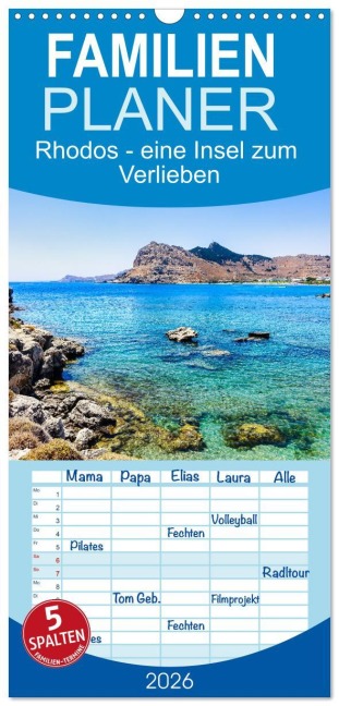 Familienplaner 2026 - Rhodos - eine Insel zum Verlieben mit 5 Spalten (Wandkalender, 21 x 45 cm) CALVENDO - Solveig Rogalski