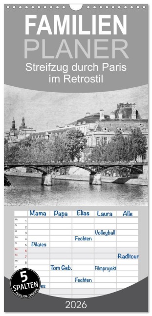 Familienplaner 2026 - Streifzug durch Paris im Retrostil mit 5 Spalten (Wandkalender, 21 x 45 cm) CALVENDO - Ellen Und Udo Klinkel