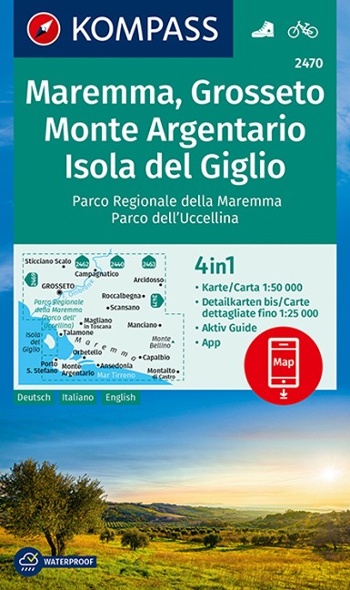 KOMPASS Wanderkarte 2470 Maremma, Grosseto, Monte Argentario, Isola del Giglio 1:50.000 - 