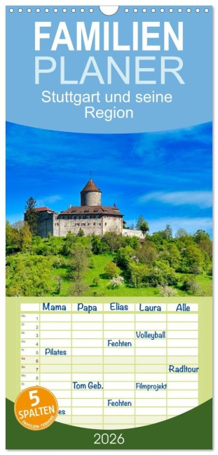 Familienplaner 2026 - Stuttgart und seine Region mit 5 Spalten (Wandkalender, 21 x 45 cm) CALVENDO - Klaus-Peter Huschka