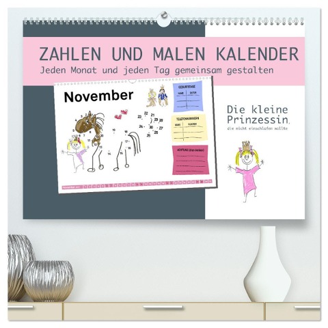Zahlen und Malen Kalender mit der kleinen Prinzessin (hochwertiger Premium Wandkalender 2025 DIN A2 quer), Kunstdruck in Hochglanz - Steckandose Dmr