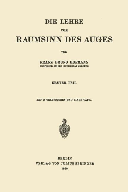 Die Lehre vom Raumsinn des Auges - Franz Bruno Hofmann