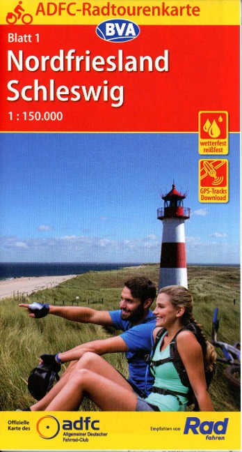 ADFC-Radtourenkarte 1 Nordfriesland /Schleswig 1:150.000, reiß- und wetterfest, E-Bike geeignet, GPS-Tracks Download - 