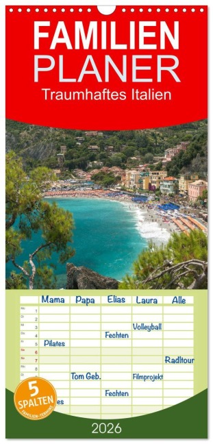 Familienplaner 2026 - Traumhaftes Italien mit 5 Spalten (Wandkalender, 21 x 45 cm) CALVENDO - Peter Schickert