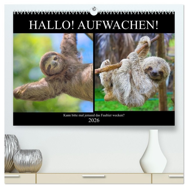 Hallo! Aufwachen! Kann bitte mal jemand das Faultier wecken? (hochwertiger Premium Wandkalender 2026 DIN A2 quer), Kunstdruck in Hochglanz - Rose Hurley