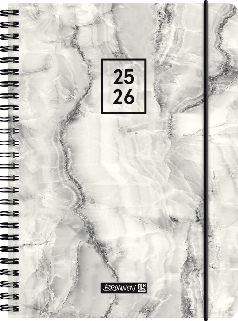 BRUNNEN Schülerkalender (2025/2026) "Grey Marble", 2 Seiten = 1 Woche, A5, 208 Seiten, PP-Umschlag, grau - 