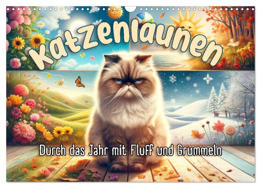 Katzenlaunen - Durch das Jahr mit Fluff und Grummeln (Wandkalender 2026 DIN A3 quer), CALVENDO Monatskalender - Artefacti Artefacti