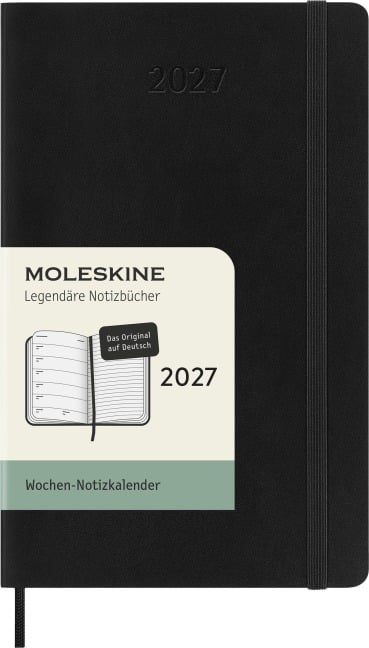 Moleskine 12 Monate Wochen Notizkalender Deutsch 2027, Pocket/A6, 1 Wo = 1 Seite, rechts linierte Seite, Weicher Einband, Schwarz - 