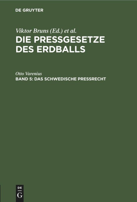 Das schwedische Preßrecht - Otto Varenius