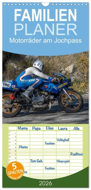 Familienplaner 2026 - Motorräder am Jochpass mit 5 Spalten (Wandkalender, 21 x 45 cm) CALVENDO - Stephan Käufer