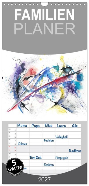 Familienplaner 2027 - Abstrakte Aquarelle mit 5 Spalten (Wandkalender, 21 x 45 cm) CALVENDO - Jitka Krause