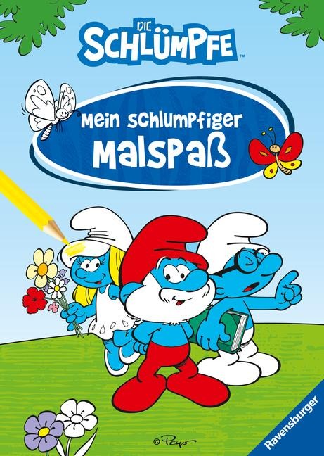 Ravensburger Die Schlümpfe - Mein schlumpfiger Malspaß - Malheft für Kinder ab 5 Jahren - Große Wimmelszenen zum Ausmalen - 
