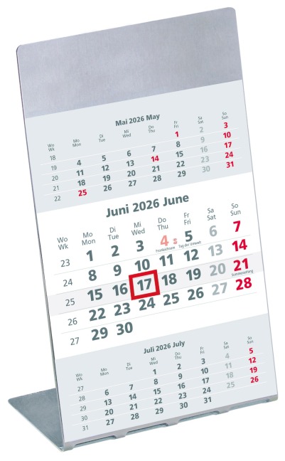 3-Monatskalender 2026 10,5x14,5cm mit Edelstahlaufsteller und Magnestreifen - Datumsweiser - 980-6100-1 - 