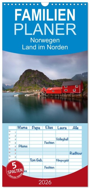 Familienplaner 2026 - Norwegen - Land im Norden mit 5 Spalten (Wandkalender, 21 x 45 cm) CALVENDO - Kalender. Com Kalender365. Com