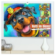 Cover-Bild zum Titel 'Rotti im Dienst. Hundeeinsatz mit Humor und Witz (hochwertiger Premium Wandkalender 2026 DIN A2 quer), Kunstdruck in Hochglanz' von 'Rose Hurley'